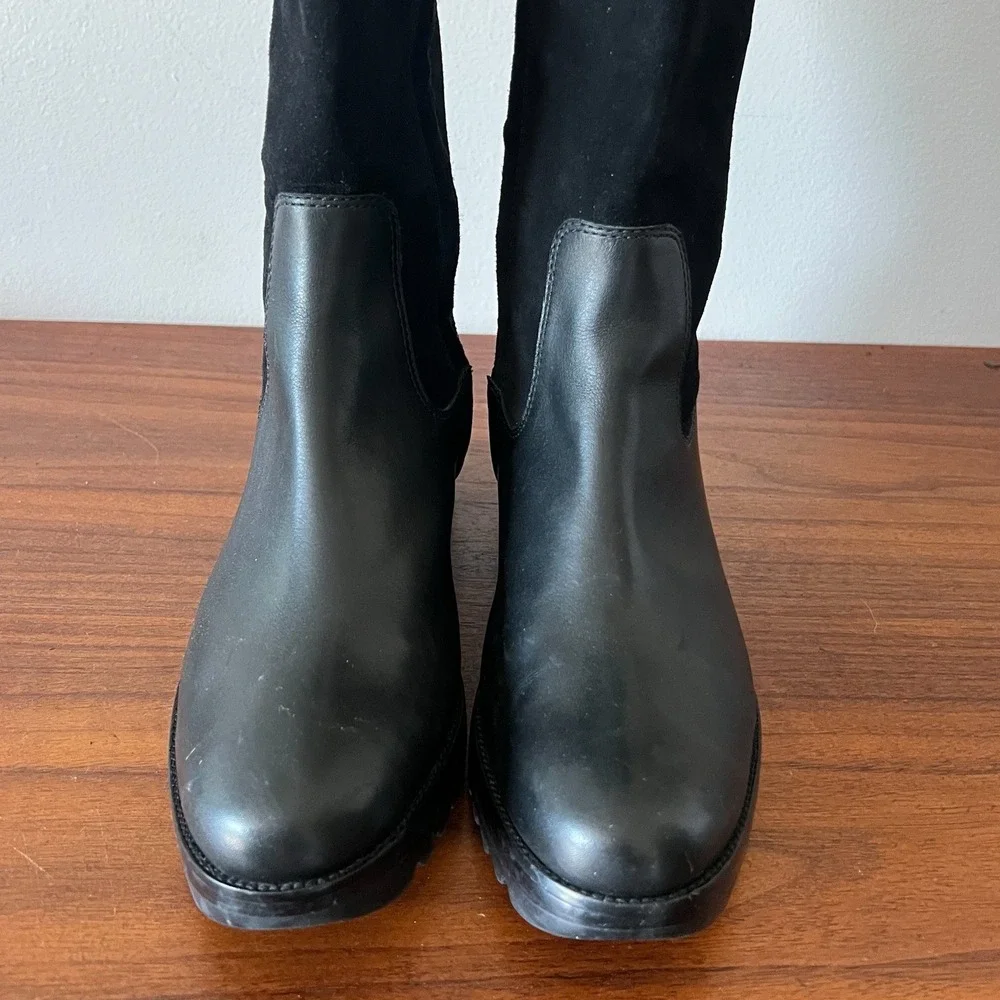 Cole Haan Women's Black Leather Suede Knee High Boots Buckle Strap Size 8B